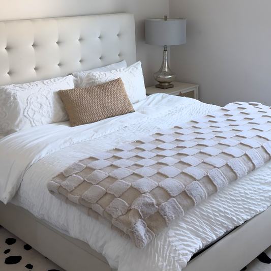 Mushroom Checkers double-sided minky blanket flat lay earthy checkered pattern Pocket Love Movement