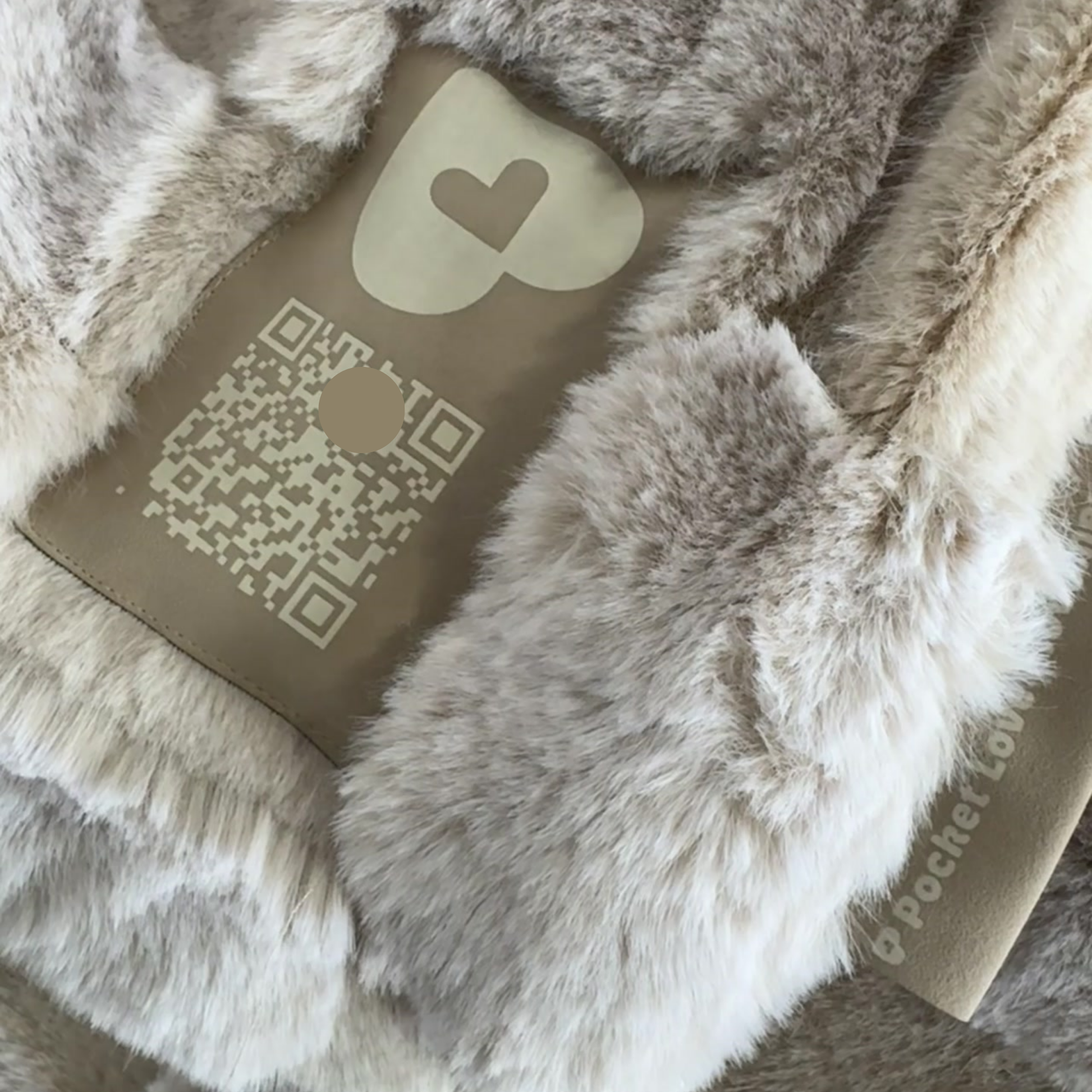Laser engraved QR tag on Mushroom Checkers minky blanket links to digital love journal no app needed Pocket Love Movement